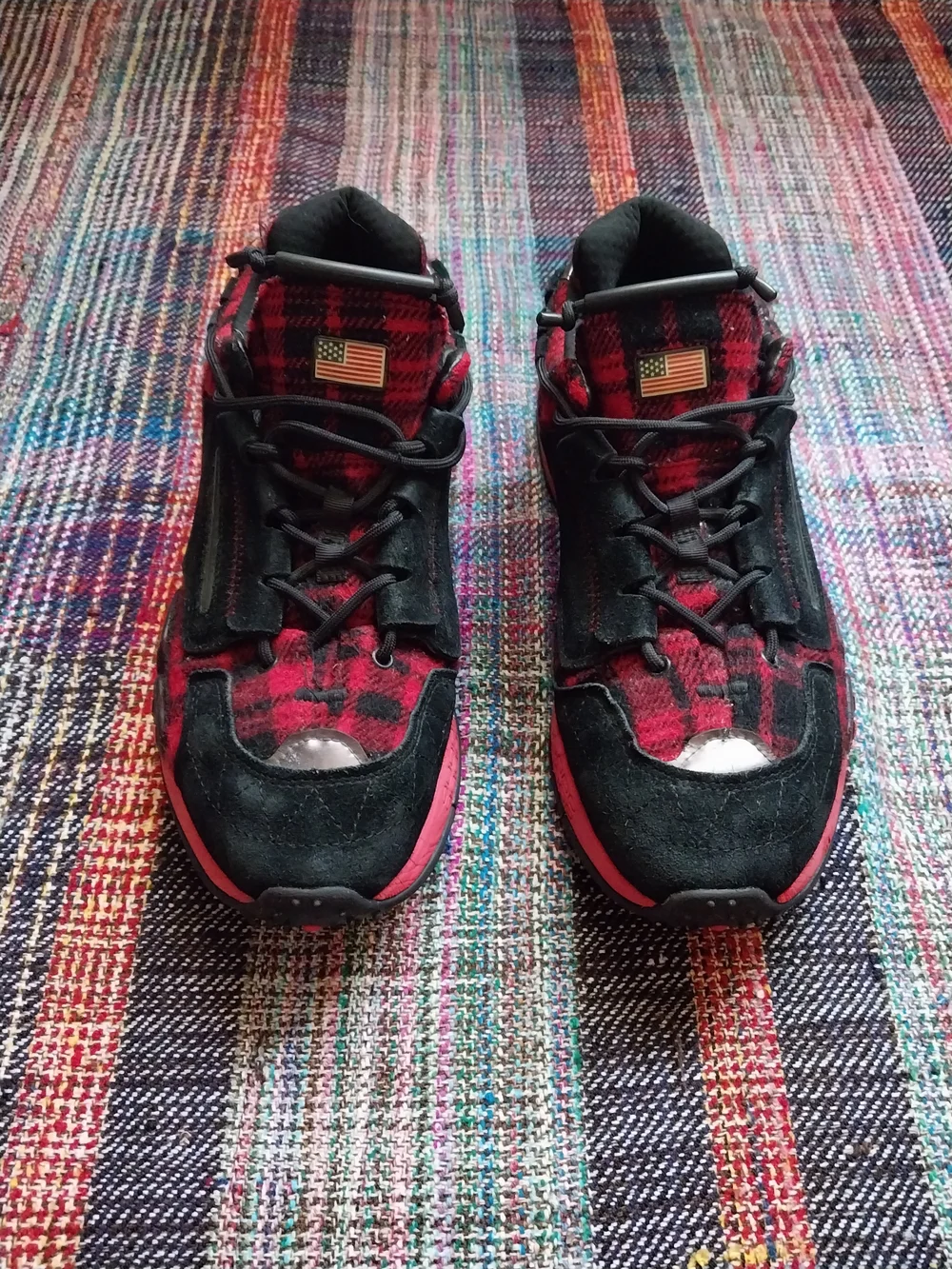Polo Ralph Lauren PS200 Sport Black/Red Plaid Suede Sneaker Shoes Mens Sz 10.5